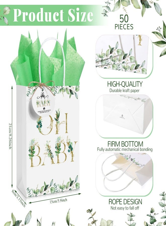 PerKoop 50 Sets Greenery Baby Shower Favor Bags Bundle with 50 Green Tissue Paper 50 Tags 1 Rope Baby Shower Thank You Gift Bags with Handles for Guests Gender Reveal Treat Goodies Party Favor - Image 2